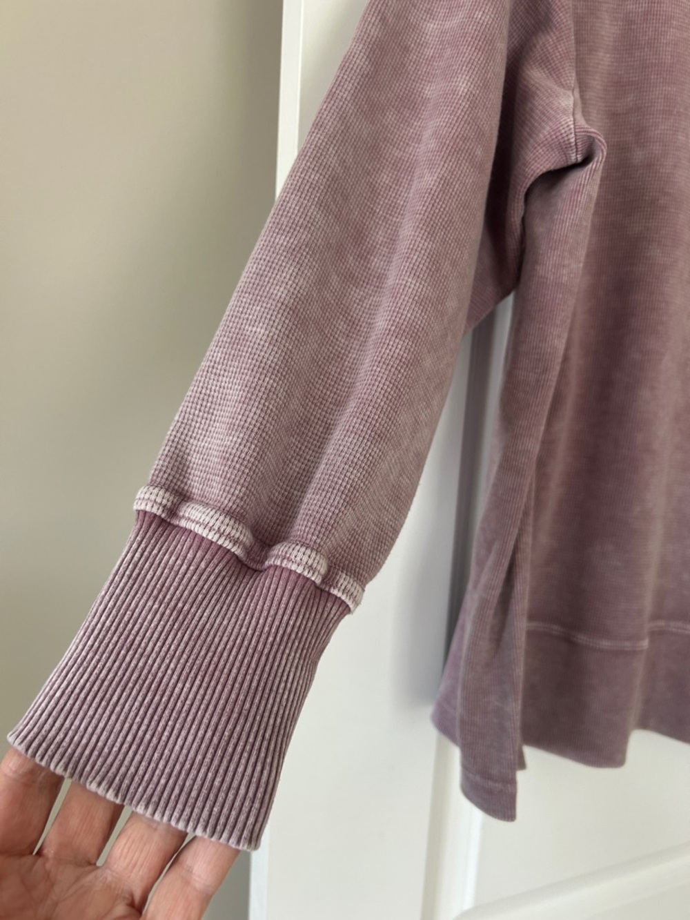 Anthro Jane & Delancey Waffle Knit Top Sz 2X w MEASUREMENTS Mauve Mineral Wash - Picture 4 of 11